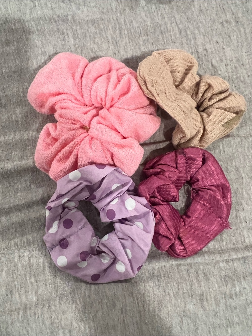 Set of 4 Kids Hair Scrunchies - Pink, Light Purple, Mauve, Tan